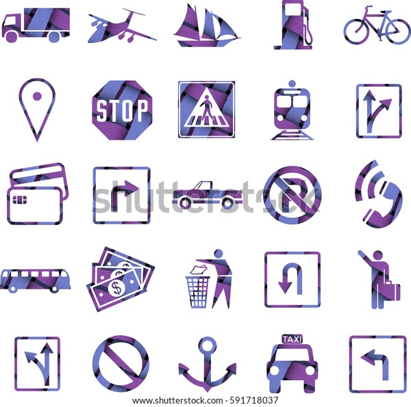 travel and transportation icons set, woven\
texture illustration\
isolated.