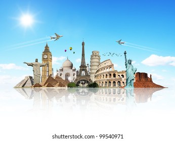 Travel The World Monuments Concept Reflection