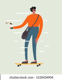 Traveling by skateboard ,vector and illustration business cartoon character - Shutterstock ID 1520434904