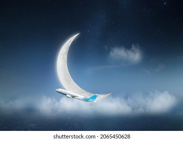 Traveling Conception With A Beautifull Sky Moon  Of Ramadan