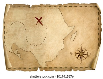 treasure pirates' old map isolated 3d illustration with light direction from right