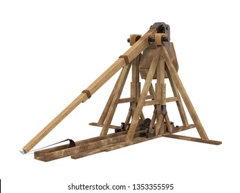 Trebuchet Siege Weapon Isolated. 3D Rendering