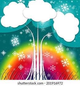 Tree Background Showing Sun Snowflakes And Nature 