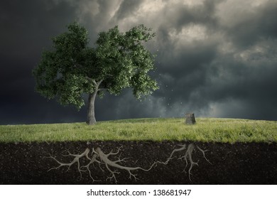 A tree cries the loss of other cut tree