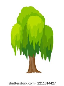 Tree. Eco Concept Of Nature Plant.  Flat Green Willow Tree Icon Isolated On White Background. Garden Botanical Element