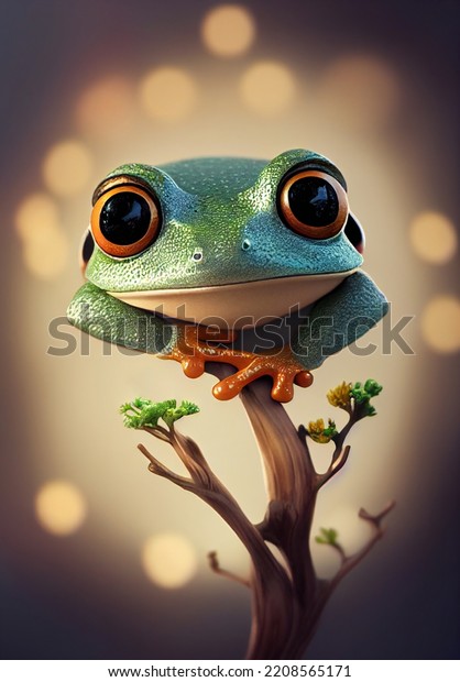 Tree frog, flying frog, little and cute,  

hold on to the tree branches. Ideal for NFT, t-shirt, tattoo and
book pages. 3d
illustration