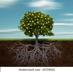  Tree with golden apple - this is a 3d render illustration