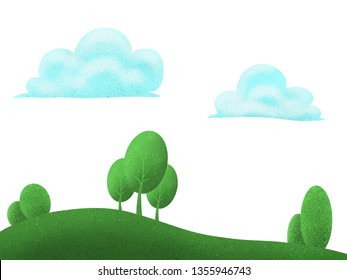 Tree Green Lawn Cartoon On White Stock Illustration 1355946743