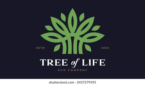 Tree Label, Sign, Logo Oak, Olive Eco Brand. Logo green tree template company sign, organic eco heraldic icon. Graphic template emblem life symbol, silhouette tree logotype. Illustration - Powered by Shutterstock