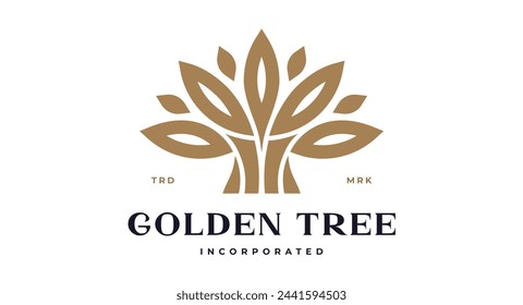 Tree Label, Sign, Logo Oak, Olive Eco Brand. Logo gold tree template company sign, organic eco heraldic icon. Graphic template emblem life symbol, silhouette tree logotype. Illustration - Powered by Shutterstock