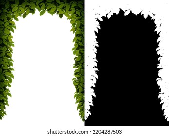 Tree Leaves Frame Isolated On White Background With Clipping Path And Alpha Channel For Design Work And Creativity. Vertical Format. Digital Illustration