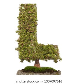 Tree letter L. Tree in shaped of letter L, 3D rendering isolated on white background
