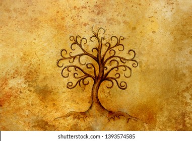 tree of life symbol on structured background, yggdrasil.