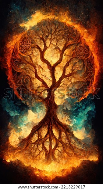 Tree Life Yggdrasil Norse Mythology Vikings Stock Illustration 