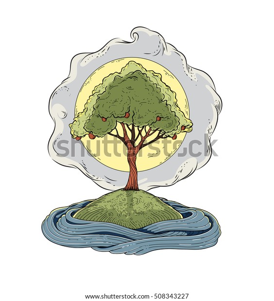 Tree On Island Stock Illustration 508343227