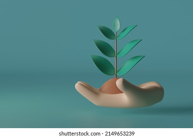 Tree are planted on the ground in hand model. Concept of plant growth and environmental protection.3d illustration - Powered by Shutterstock