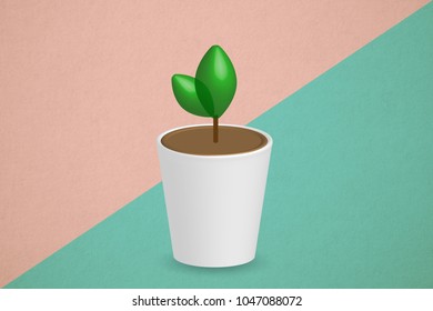Tree in Pot Background pink green Pastel 3d  illustration