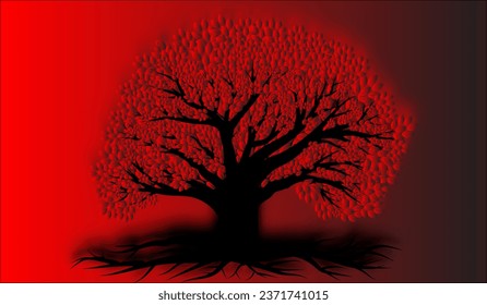 A tree with red leaves with a background