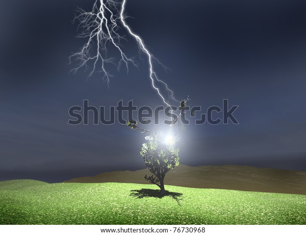 Tree Struck By Lightning Stock Illustration 76730968 