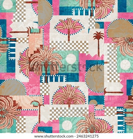 Tree white  squares and circle pattern abstract design 