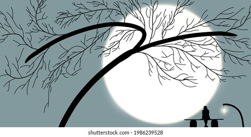 A Tree without leaves in night sight 