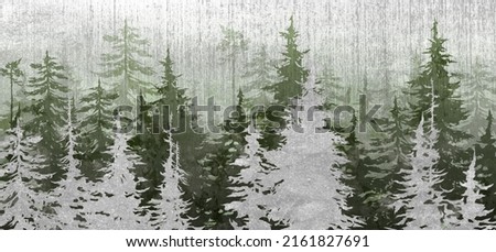 
trees art drawing in different colors on a textural background scuffs photo wallpaper in the interior