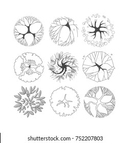 Trees Top View Landscape Design Black Stock Illustration 752207803 