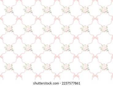 Trellis pastel pattern,trellis bow pattern,trellis floral seamless pattern 库存插图