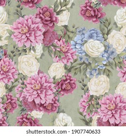 Trendy Floral seamless pattern. Hand-drawn flowers. Wallpaper or textile print