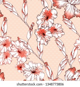 シームレスなパターン 美しい布が咲くリアルな花 ビンテージ背景 ニワトビの花 壁紙バロック 図面の彫刻 ベクタービクトリアのイラスト のベクター画像素材 ロイヤリティフリー