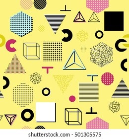 Trendy geometric elements memphis cards, seamless pattern. Retro style texture. Modern abstract design poster, cover, card design. - Shutterstock ID 501305575