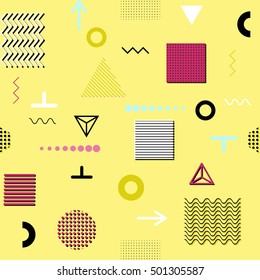 Trendy geometric elements memphis cards, seamless pattern. Retro style texture. Modern abstract design poster, cover, card design. - Shutterstock ID 501305587
