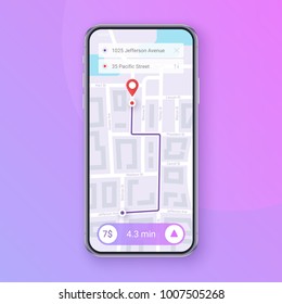 Trendy Infographic Of City Map Navigation. Mobile App Interface Concept Design