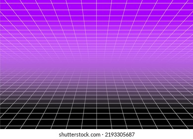 Trendy Retro 80s, 90s Background With Laser Grid. Neon Sci-fi Abstract Background Template