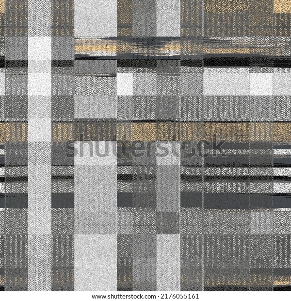 Trendy seamless jacquard fabric textured blend plaid design. Plaid pattern for cloth, rug, scarf, home textile digital print weave SS23 trends color beige, gray, grey, silver, black white 