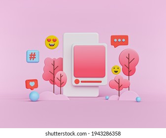 trendy Social media post, emoji, chat icon. minimal advertising poster. 3d rendering