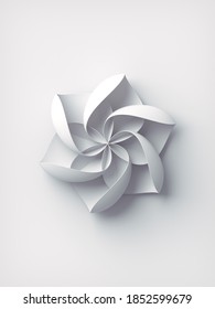 Trendy Template For Paper Design. Minimal Icon Of Geometric Stylized White Flower. Modern Geometric Pattern. Abstract 3d Rendering Art Background. Digital Illustration