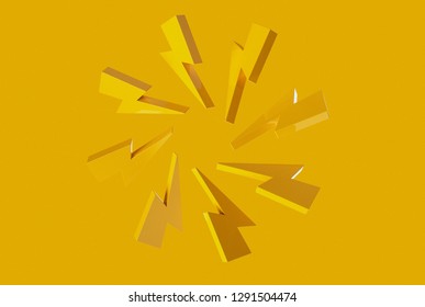 Trendy Yellow Lightning Bolt Composition On Yellow Background. 3d Illustration