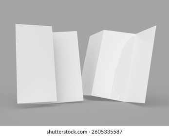Tri fold, three panel fold, open leaflet mockup template isolated on background. Blank paper template, flyer, wedding invitation, postcard, thank you card, notecards, notepad, greeting card, brochure