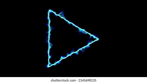 triangle shaped frame, footage Abstract technology blue 3d triangle from animated dots, particle . blend mode, geometric background. isolate on black background, play button