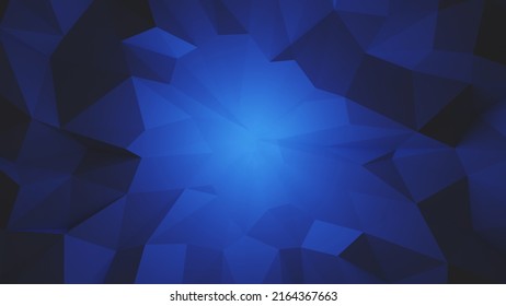 Triangle texture. Geometric background. Art ornament. Blue black color gradient polygonal mosaic structure glowing dark modern trend minimal abstract cg design 3d illustration.
