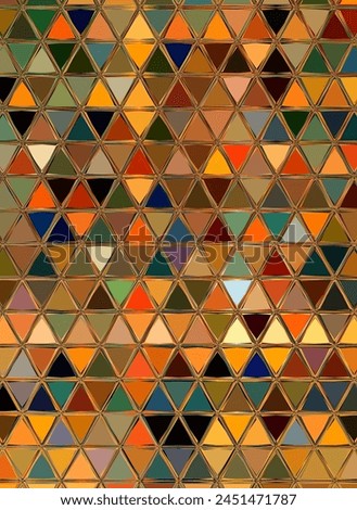 triangular mosaic harlequin random pattern with many bright coloured similar shaped design