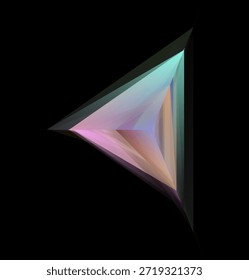 Triangular prism with smooth gradient colors isolated on a solid black background.