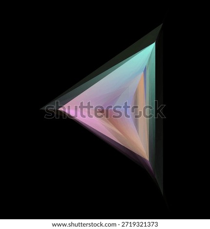 Triangular prism with smooth gradient colors isolated on a solid black background.