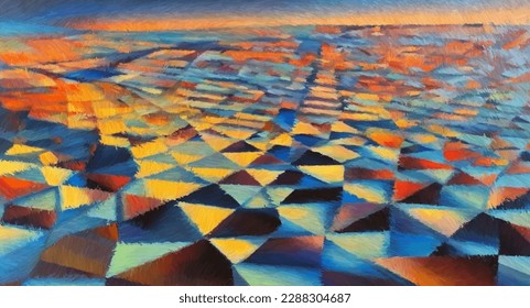 Triangular surface. Digital painting concept art. 2d illustration.