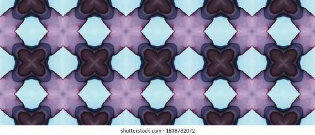 Tribal Fabric.  Cyan Tiled Background. Pink Blue And Rose Tile. Tribal Fabric.  Abstract Stains. Antique Cyan Tile. Seamless Tiled Painting.