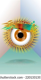 A Tribal Gold Exotic Fire Golden Temple Feather Bird Flame Eye Eyeball Spiral Mythical Spirit Spiritual Sight Aztec Idol Illustration