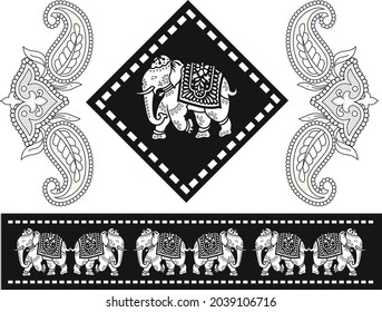 Tribal Pattern Elephant Paisley design, Royalty Free Cliparts, Stock Illustration with seamless border - Powered by Shutterstock