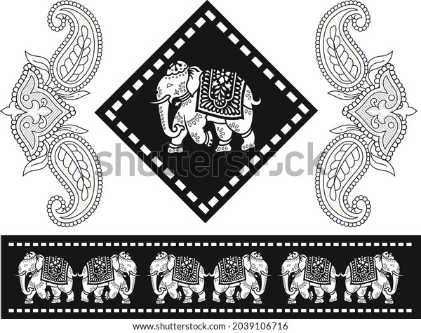 Tribal Pattern Elephant Paisley Design Royalty Stock Illustration ...