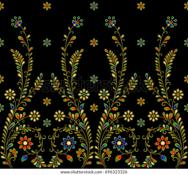 Tribal Seamless Colorful Floral Border Stock Illustration 696323326